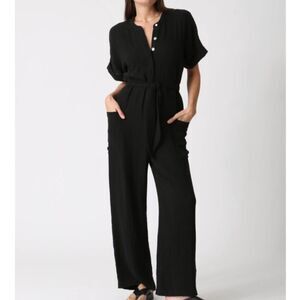 Electric & Rose Carter Gauze Jumpsuit Anthropologie Small Black Belted NWT